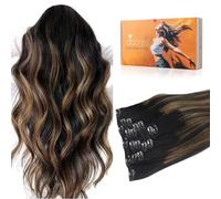 DOORES Clip in Hair Extension, Balayage Natural Black to Chestnut Brown 22 Inch 120g 7pcs, Remy Clip in Hair Extensions Real Human