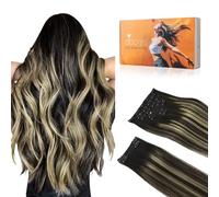 DOORES Clip in Hair Extension, Balayage Natural Black to Light Blonde 20 Inch 150g 9pcs, Clip in Extensions Real Human Hair
