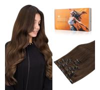 DOORES Clip in Hair Extension, Chocolate Brown 14 Inch 120g 7pcs, Silky Real Hair Extensions Clip in Human