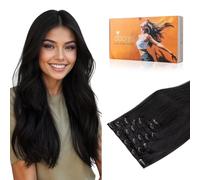DOORES Clip in Hair Extension, Jet Black 18 Inch 120g 7pcs, Real Human Hair Clip in Extensions