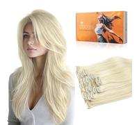 DOORES Clip in Hair Extension, Platinum Blonde 14 Inch 120g 7pcs, Natural Real Hair Extensions Clip in Human