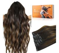 DOORES Clip in Hair Extensions Real Human Hair, Dark Brown to Chestnut Brown 20 Inch 80g 5pcs, Silky Extensions Clip in
