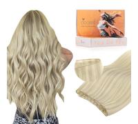 DOORES Genius Ultra-thin PU Weft Hair Extensions Human Hair, Ash Blonde Highlighted Platinum Blonde 18 Inch 50g, Tape in Weft Extensions Long Wide - Quick & Easy Wear, Invisible & Natural