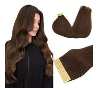 DOORES Hair Extensions Chocolate Brown 50g 20pcs 14 Inch Tape in Hair Extensions Human Hair Remy Silky Straight Skin Weft Real