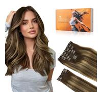 DOORES Hair Extensions Clip in, Balayage Chocolate Brown to Caramel Blonde 22 Inch 150g 9pcs, Hair Extensions Clip in Real Hair