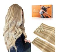 DOORES Hair Extensions Clip in, Balayage Dark Blonde Highlighted Bleach Blonde 18 Inch 150g 9pcs, Real Hair Clip in Extensions