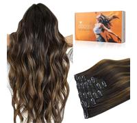 DOORES Hair Extensions Clip in, Balayage Dark Brown to Chestnut Brown 12 Inch 80g 7pcs, Silky Clip in Hair Extensions Real Human
