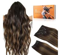 DOORES Hair Extensions Clip in, Balayage Dark Brown to Chestnut Brown 22 Inch 150g 9pcs, Hair Extensions Clip in Real Hair