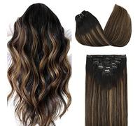 DOORES Hair Extensions Clip in, Balayage Natural Black to Chestnut Brown 20 Inch 120g 7pcs, Natural Clip in Human Hair Extensions