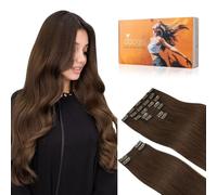 DOORES Hair Extensions Clip in, Chocolate Brown 18 Inch 150g 9pcs, Real Hair Clip in Extensions
