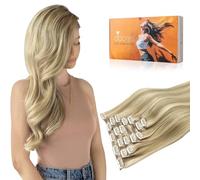 DOORES Hair Extensions Clip in, Light Blonde Highlighted Golden Blonde 20 Inch 120g 7pcs, Clip in Human Hair Extensions Silky