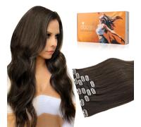 DOORES Hair Extensions Clip in, Walnuss Braun bis Ash Braun und Bleach Blonde 14 Inch 75g 5pcs, Remy Human Hair Clip in Extensions