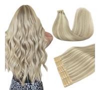 DOORES Hair Extensions Real Human Hair, Ash Blonde Highlighted Platinum Blonde 18 Inch 50g 20pcs, Real Human Hair Extensions Tape in Skin Weft Natural Remy Straight