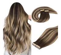 DOORES Hair Extensions Real Human Hair, Balayage Chocolate Brown to Honey Blonde 20 Inch 100g 40pcs, Tape in Hair Extensions Silky Straight Tape in Natural Hair