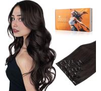 DOORES Human Hair Clip in Extensions, Dark Brown 18 Inch 120g, Remy Clip in Human Hair Extensions