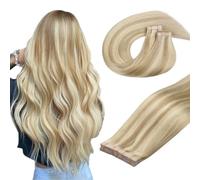 DOORES Human Hair Extensions, Dark Blonde Highlighted Bleach Blonde 22 Inch 100g 40pcs, Tape in Hair Extensions Real Hair Straight Remy
