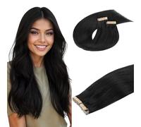 DOORES Human Hair Extensions, Jet Black 20 Inch 100g 40pcs, Tape in Hair Extensions Remy Straight for Women