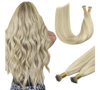 DOORES I Tip Human Hair Extensions, Ash Blonde Highlighted Platinum Blonde 50g/50s 18 Inch, Long Straight Invisible Cold Fusion