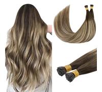 DOORES I Tip Human Hair Extensions, Balayage Chocolate Brown to Honey Blonde 50g/100s 16 Inch,Remy Human Hair Cold Fusion Straight Extensions Invisibles Extensions