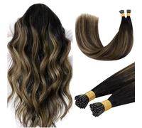 DOORES I Tip Human Hair Extensions, Balayage Natural Black to Chestnut Brown 20 Inch 50g/50s, Real Natural Straight Cold Fusion