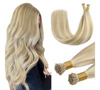 DOORES I Tip Human Hair Extensions, Dark Blonde Highlighted Bleach Blonde 50g/50s 24 Inch, Cold Fusion Long Extensions Straight