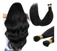 DOORES I Tip Human Hair Extensions Real, Jet Black 50g/50s 20 Inch,Remy Human Hair Invisibles Extensions Straight Cold Fusion Natural