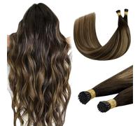 DOORES I Tip Human Hair Extensions Remy Human Hair, Balayage Dark Brown to Chestnut Brown 24 Inch 50g/50s, Natural Cold Fusion Straight
