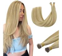 DOORES I Tip Human Hair Extensions Remy Human Hair, Light Blonde Highlighted Golden Blonde 50g/50s 20 Inch, Natural Cold Fusion Straight