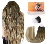 DOORES Micro Hair Extensions, Balayage Walnut Brown to Ash Brown and Bleach Blonde 18 Inch 50g 50s, Natural Remy Micro Beads Hair Extensions Lightweight