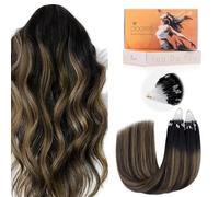 DOORES Micro Ring Hair Extensions, Natural Black Mixed Chestnut Brown 20 Inch 50g 50s, Cold Fusion Micro Hair Extensions Real Human Hair Invisible