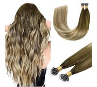 DOORES Nano Hair Extensions 14 Inch, Walnut Brown to Ash Brown and Bleach Blonde, 50s 50g Cold Fusion Ring