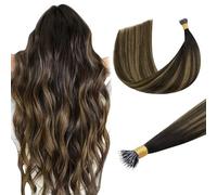 DOORES Nano Hair Extensions, 18 Inch 50g 50s Balayage Dark Brown to Chestnut Brown, Natural Invisible Nano Ring Hair Extensions Full Head Cold Fusion