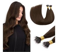 DOORES Nano Hair Extensions, Chocolate Brown Remy Human Hair, 14 Inch Nano Bead for Women 50g 50s