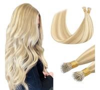 DOORES Nano Hair Extensions, Dark Blonde Highlighted Bleach Blonde, 20 Inch Nano Beads Extensions 100%, 50g 50s