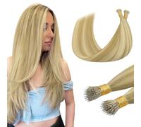 DOORES Nano Hair Extensions, Light Blonde Highlighted Golden Blonde 18 Inch 50g 50s, Natural Remy Nano Beads Hair Extensions Lightweight