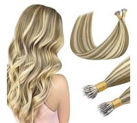 DOORES Nano Hair Extensions, Light Brown Highlighted Medium Blonde 18 Inch 50g 50s, Natural Remy Nano Beads Hair Extensions Lightweight