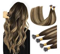 DOORES Nano Hair Extensions Real Human Hair, 14 Inch 100g 200s Chocolate Brown to Caramel Blonde, Invisible Cold Fusion Nano Extensions