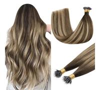 DOORES Nano Hair Extensions Real Human Hair, Chocolate Brown to Honey Blonde 14 Inch 50g 100s, Cold Fusion Nano Beads Hair Extensions Lightweight