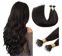 DOORES Nano Hair Extensions Real Human Hair, Dark Brown 14 Inch 50g 100s, Cold Fusion Nano Beads Hair Extensions Lightweight