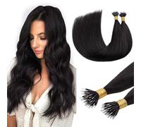 DOORES Nano Ring Hair Extensions, Natural Black 20 Inch 50g 50s, Cold Fusion Nano Hair Extensions Real Human Hair Invisible
