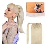 DOORES Ponytail Hairpiece, Platinum Blonde, 50 cm, 90 g, Ponytail Extension, Straight Extensions, Braid Clip-In Wrap Around Remy Ponytail, Real Hair, Straight Magic Paste