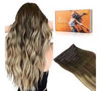 DOORES Seamless Clip in Hair Extensions, Balayage Walnut Brown to Ash Brown and Bleach Blonde 110g 7pcs 16 Inch, Human Hair Extensions Seamless Clip in Natural Remy Straight Thick