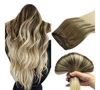 DOORES Sew in Hair Extensions, 22 Inch 100g Ash Brown to Platinum Blonde, Human Hair Extensions Sew in Full Head Set Remy Hair Extensions Weft, Straight Hair Extensions Long