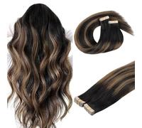 DOORES Tape in Hair Extensions, Balayage Natural Black to Chestnut Brown 40pcs 100g 16 Inch, Straight 100% Remy Tape in Human Hair Extensions