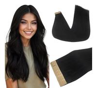 DOORES Tape in Hair Extensions Human Hair, 18 Inch 50g 20pcs Jet Black, Human Hair Extensions Tape in Remy