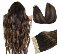 DOORES Tape in Hair Extensions Human Hair, Balayage Dark Brown to Chestnut Brown 50g 20pcs 18 Inch, Human Hair Extensions Natural Remy Straight Skin Weft
