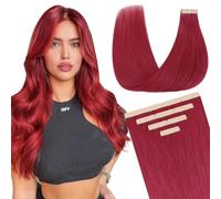 DOORES Tape in Hair Extensions Human Hair, Burgundy Red, 16 inches 10pcs 25g, HIGHLIGHT or SUPPLEMENT, Tape Extensions Reusable Soft Silky Straight Weft for Summer Party