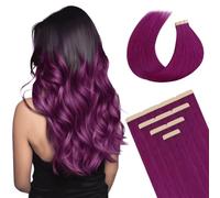DOORES Tape in Hair Extensions Human Hair, Violet, 14 inches 10pcs 25g, HIGHLIGHT or SUPPLEMENT, Tape Extensions Reusable Soft Silky Straight Weft for Summer Party