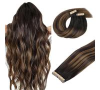 DOORES Tape in Hair Extensions Real Human Hair, 100g 40pcs 14 Inch, Dark Brown to Chestnut Brown
