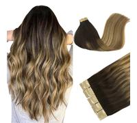DOORES Tape in Human Hair Extensions Balayage Dark Brown to Chestnut Brown and Dirty Blonde Remy Tape in Real Natural Straight 20pcs 50g 20 Inch